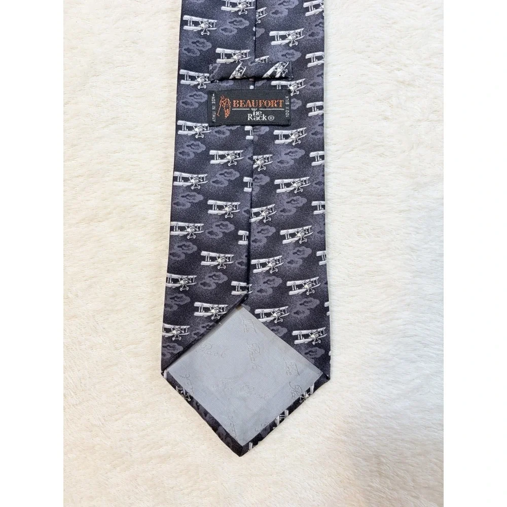 Beaufort The Rack Men's Airplane Gray White 100%‎ Silk Classic Woven Tie
